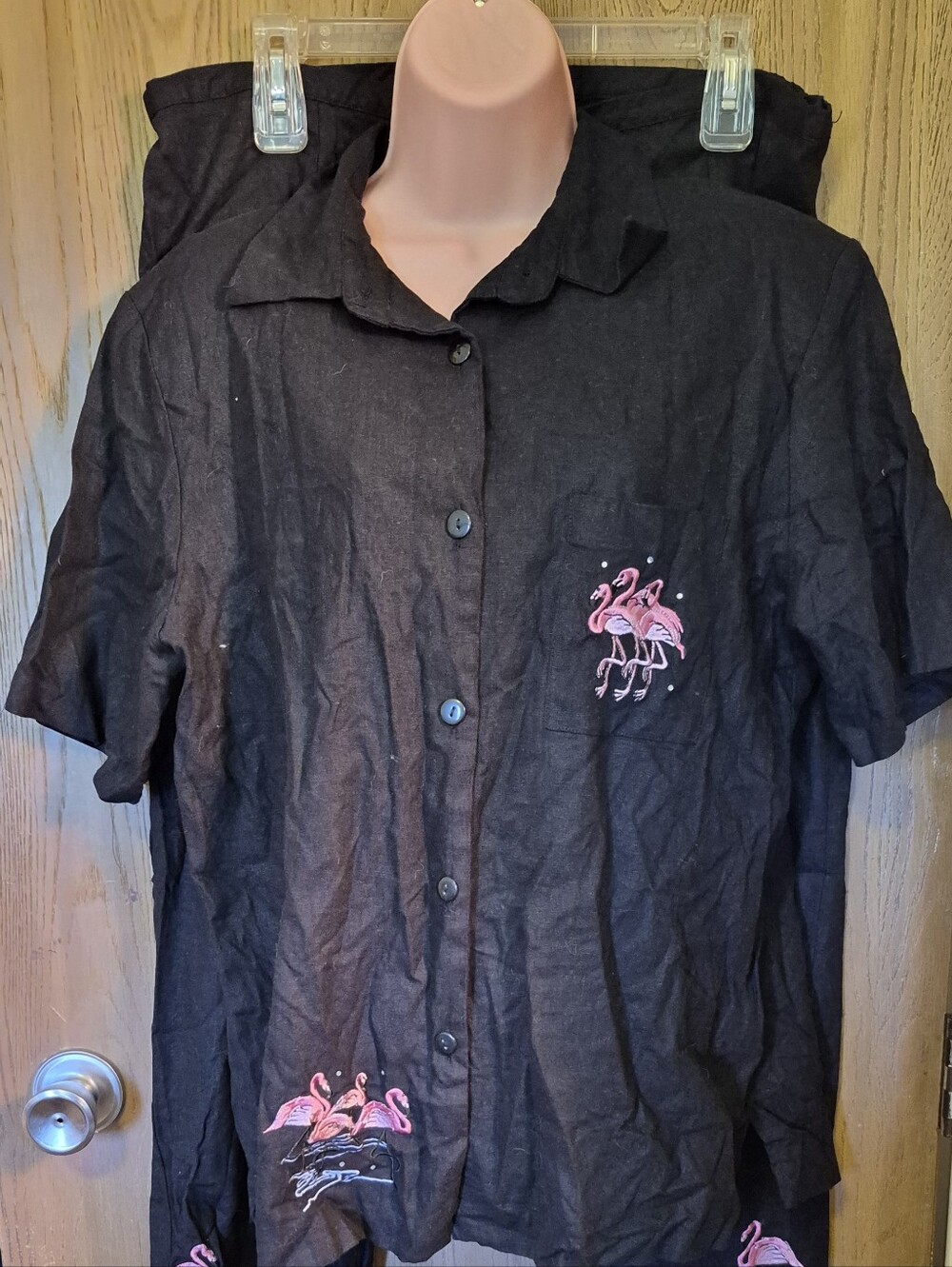 Vintage Leslie Fay Linen Capri Shirt  Set  Flamingo Size 1x Xl  Grandmacore Zoo
